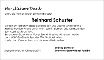 Traueranzeige von Reinhard Schuster von Pegnitz-Zeitung